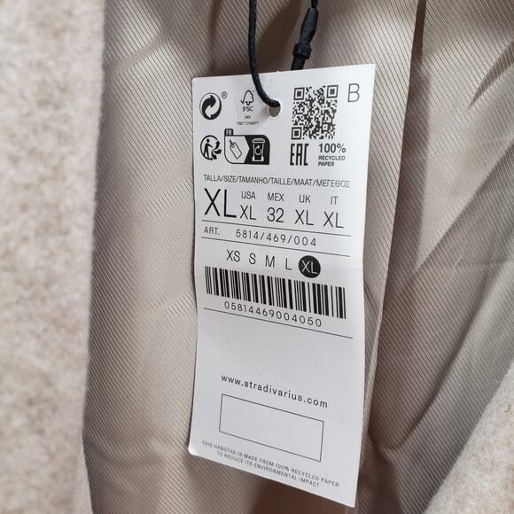 Stradivarius New Women's Beige Soft Touch Double Breasted Coat Size XL - Picture 8 of 15